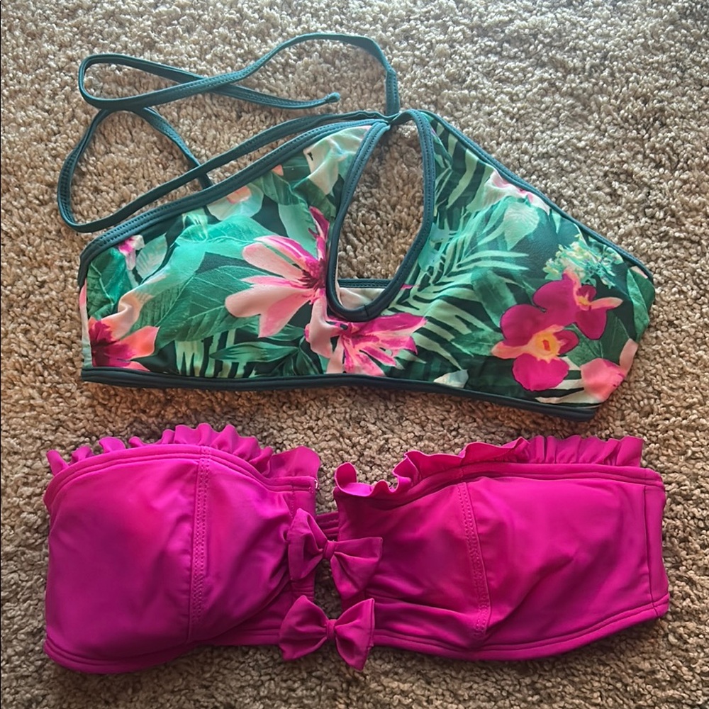 Two vintage Betsy Johnson size small bikini tops